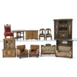 Oak Dolls' House Furniture, German art movement cupboard/dresser with brass detail --6in. (15cm.)
