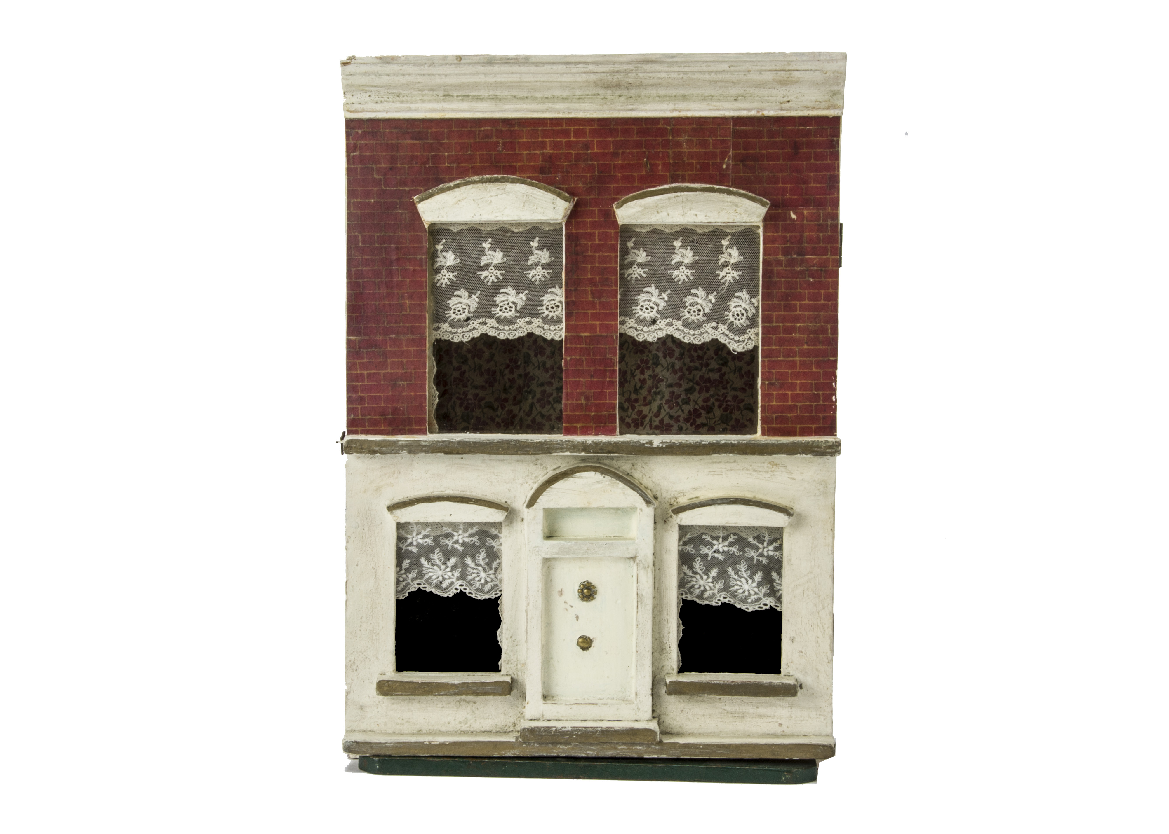 A G & J Lines small box-back Dolls' House, with central front door, arched pediments, four