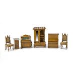 Schneegas Dolls' House Furniture, comprising Davenport desk, wardrobe/display stand --6in. (15cm.)