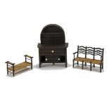 Coles of New Barnet Dolls' House Furniture 1930s, No.112 three seater country chair with rush