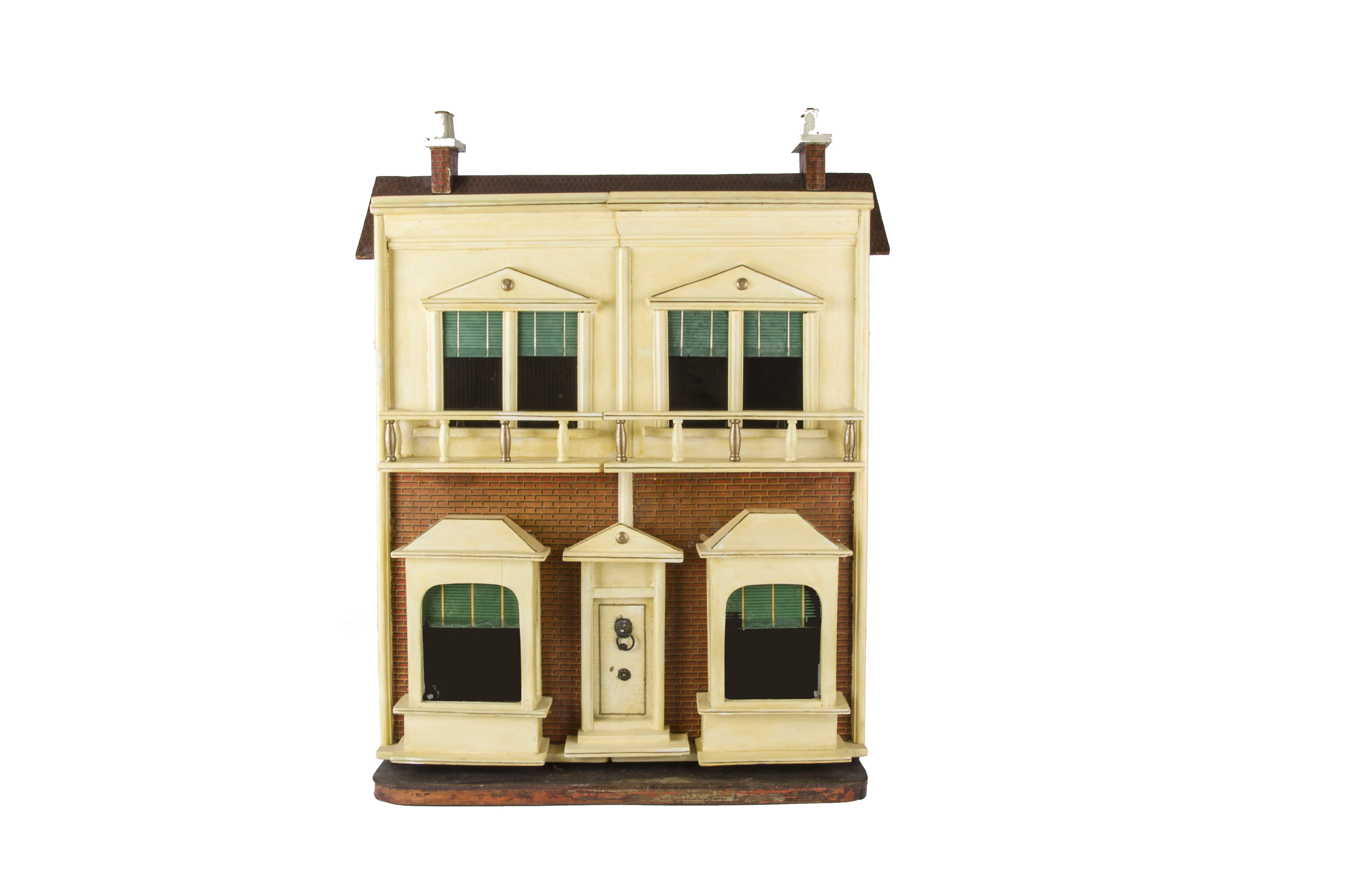 A G & J Lines No 20 boxed-back Dolls' House, with central front door with lion head knocker, bay