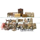 A quantity of Dolls' House Furniture, wicker cot with baby and gingham awning --4½in. (11.5cm.)