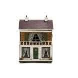 A Tri-ang Wooden Dolls' House Cottage No DH C, rough-cast ground floor, central front door with lion