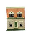 A G & J Lines No 4 boxed-back Dolls' House, re-papered with brick upper and stone lower façade,