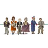 Three Grecon Dolls' House Couples, man with glasses, red headed woman in apron, grandma and