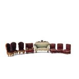 Upholstered Dolls' House Furniture, burgundy velvet armchair with lion heads --3in. (7.5cm.) high,