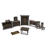 Elgin Dolls' House oak finish Furniture, two sideboards --4¾in. (12cm.) width of largest,