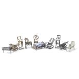 French Penny Toy small-scale Dolls' House items, including grand piano, two perambulators, rocking