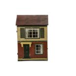 A Tri-ang Wooden Dolls' House Cottage No DH B, rough-cast and brick-paper façade, green painted