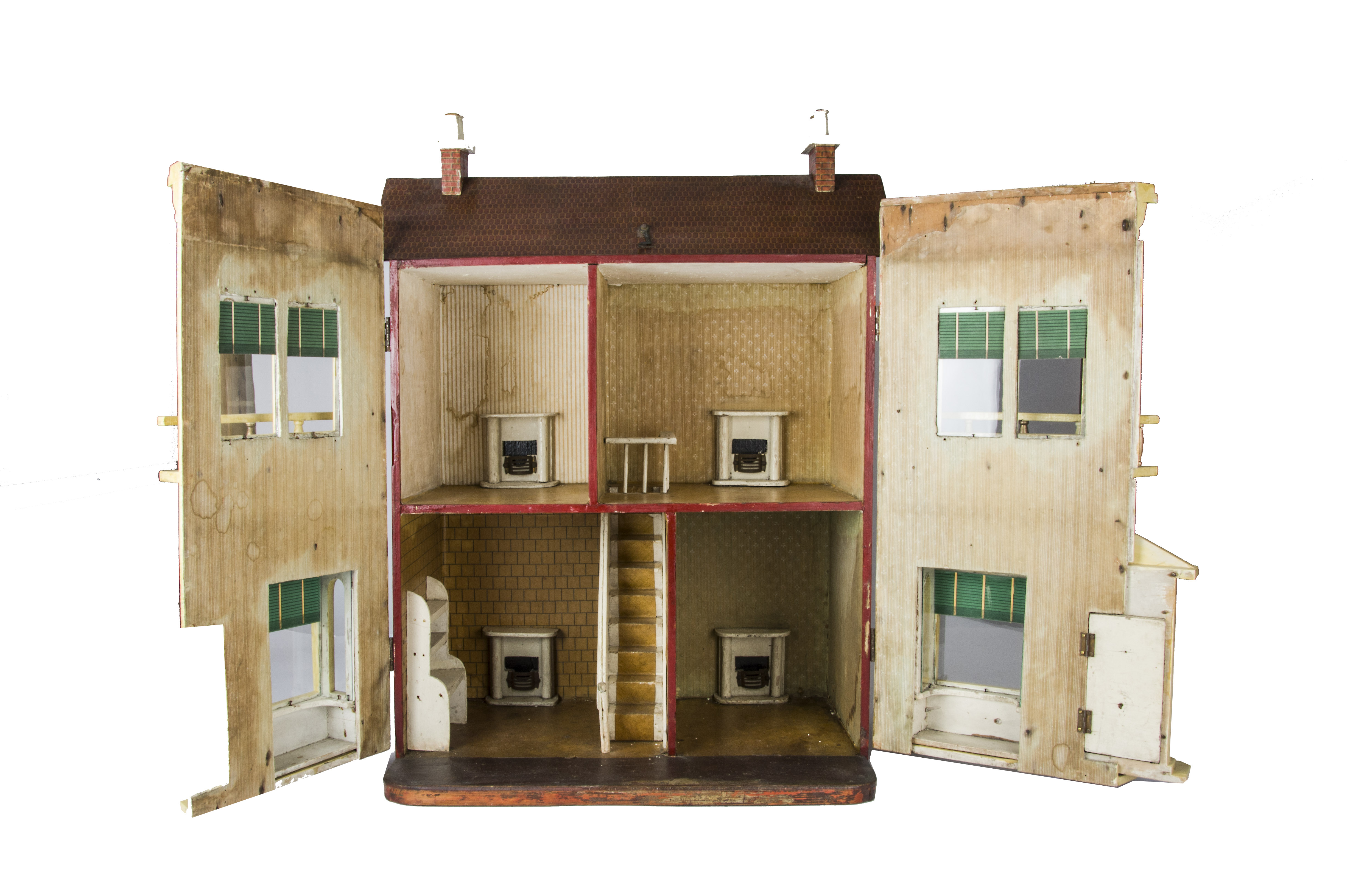 A G & J Lines No 20 boxed-back Dolls' House, with central front door with lion head knocker, bay - Image 2 of 2