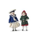 Two German all-bisque Dolls' House Dolls, both with blue glass eyes, fixed necks, jointed at hip and