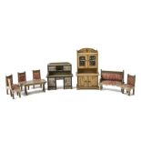German Art Nouveau stencilled-wood Dolls' House Furniture, buffet with silver transfer