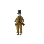 A bisque shoulder-head gentleman Dolls' House Doll, with moulded brown moustache and hair, blue