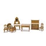 Schneegas Dolls' House Furniture, comprising extending table with leaf --2½in. (6cm.) high, embossed