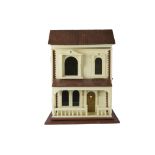 A G & J Lines Wooden Dolls' House, painted cream, paper bricks to edge and sides, width of house