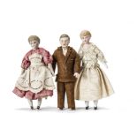 Three German bisque shoulder-head Dolls' House Dolls, man with light brown painted hair and brown