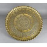 A large Middle Eastern mix metal tray, the brass tray having copper and white metal decoration, with