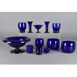 A group of Bristol Blue glass, together with other blue glass items, including drinking vessels,