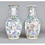 A large pair of 19th century Chinese porcelain vases, having large barrell shaped bodies,