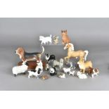 A collection of Beswick and other porcelain animals, including a Palamino pony, a Sylvac corgi,