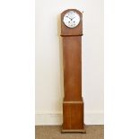 An oak cased Grandmother clock, silver dial with Arabic numerals, eight day movement, with key,