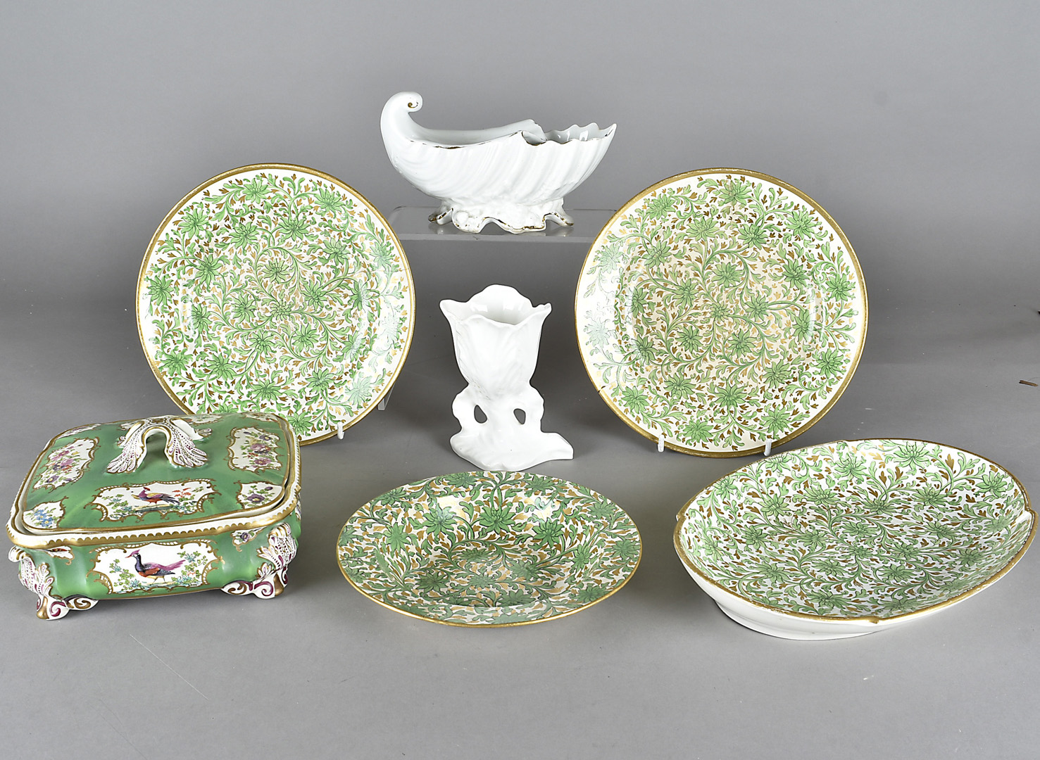 A small collection of Spode ceramics, comprising dishes and plates, together with a Staffordshire