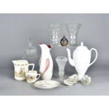 A selection of glass and ceramic items, including Crescent & Sons tete a tete, Bunnykins jug, cut