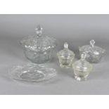 A selection of Georgian cut glassware items, including a pair of lidded pots, dressing table