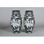 A pair of Mason's Ironstone vases, in the oriental style, having black glazed ground with lighter