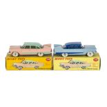 Dinky Toys 178 Plymouth Plaza Pair, first example light blue body, dark blue flash and roof, spun