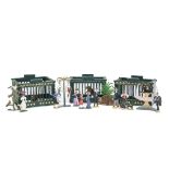 Modern professionally painted copies of Spenkuch demi-ronde zoo cages with animals and people (