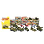 Matchbox Superfast Military & Aircraft, including 38 Armoured Jeep, 28 Stoat, 32 Field Gun (2), 54