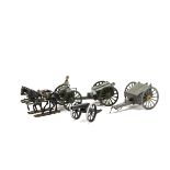 Mignot post WW2 production horse drawn limber and ammunition wagon, with similar wagon by SR,