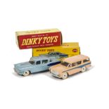 Dinky Toys 173 Nash Rambler, pink body, blue flash, spun hubs, 179 Studebaker President Sedan, light