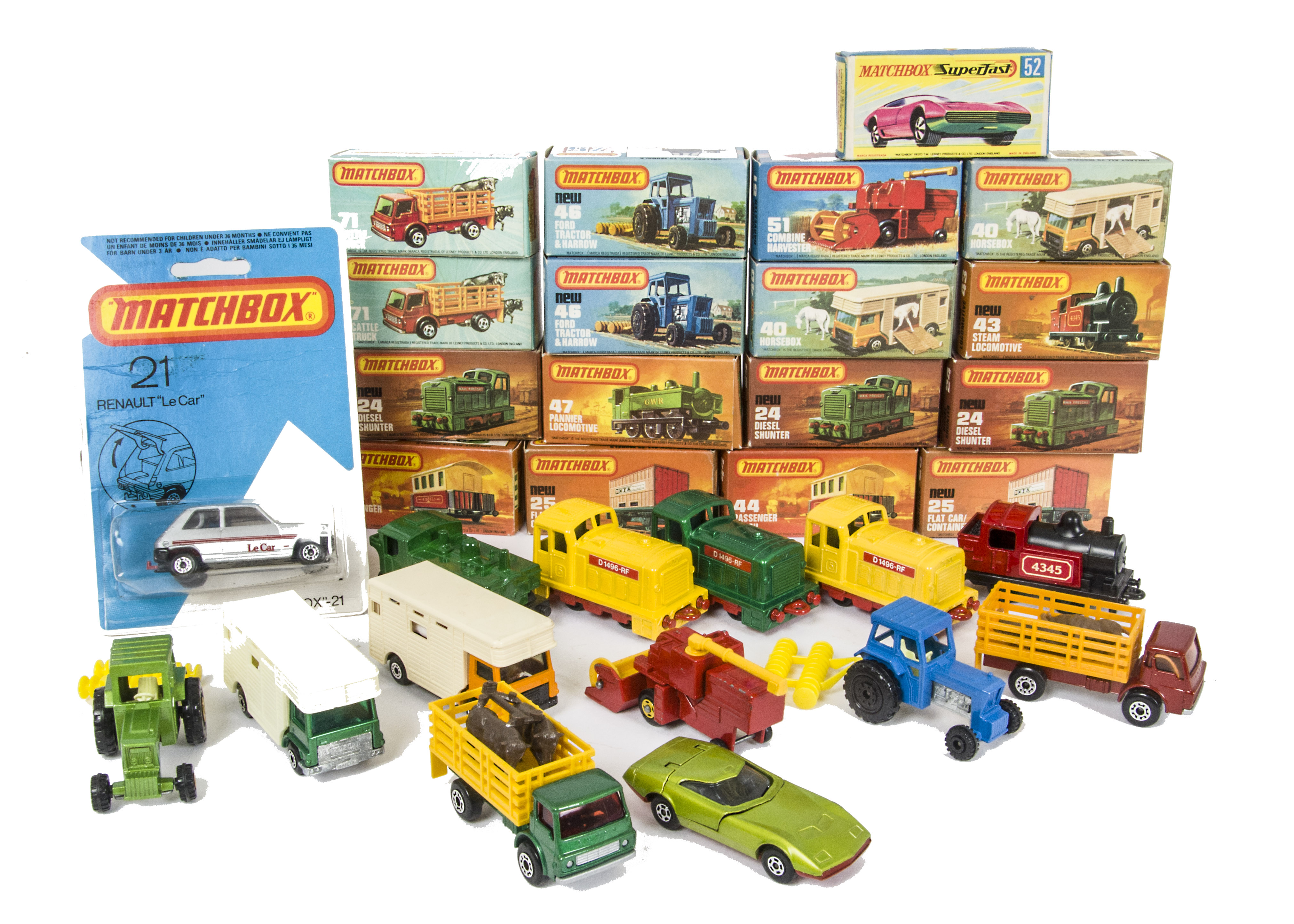 Matchbox Superfast, including 40 Horsebox (2), 71 Cattle Truck (2), 24 Diesel Shunter (3), 47