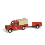 Tri-ang Spot-On Fire Dept. Land Rover & Trailer, from Gift Set 805 Fire with Tommy Spot, red Land