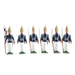 Recast Heyde 90mm 19th Century Prussian Guards including flagbearer and officer, generally VG, (6),