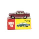 Asahi Toy Co (ATC) Model Pet No.29 Hino Contessa Coupe, maroon body, cream interior, silver trim,