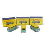 Matchbox Lesney 1-75 Series 70a Ford Thames Estate Car, three differing examples, SPW, GPW, BPW, all