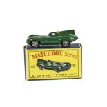 A Matchbox Lesney 1-75 Series 41b Jaguar D-Type, green body, black base, RN5, wire hubs, in original