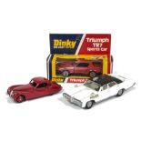 Dinky Toys 211 Triumph TR7 Sports Car, red body, in original box, loose 157 Jaguar XK120, red body