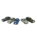 39 Series Dinky Toy Cars, 39c Lincoln Zephyr, grey, 39e Chrysler Royal Sedan, dark grey, 39a Packard