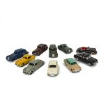 Playworn Dinky Toy Cars, including 157 Jaguar XK120 Coupe, 162 Ford Zephyr, 175 Hillman Minx,