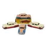Dinky Toys 170 Ford Fordor Sedan, four two-tone examples, first lowline red/white body, red hubs, in