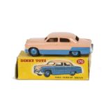 A Dinky Toys 170 Ford Fordor Sedan, blue/pink lowline body, blue ridged hubs, in original box, E,