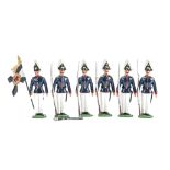 Recast Heyde 90mm 19th Century Prussian Alexander Guards including flagbearer, generally VG, (6),