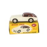 A Dinky Toys 167 A.C. Aceca Coupe, cream body, brown roof, dark cream ridged hubs, in original
