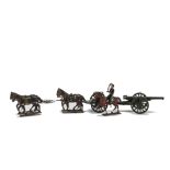 Mignot post WW2 production Prussian Gun Team, consisting of gun, limber, 2 sets of 2 horses, mounted