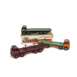 Dinky Supertoys 502 Foden Flat Truck, 1st type, dark green cab, flatbed and hubs, black chassis,