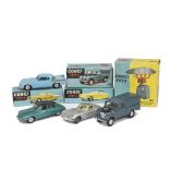 Corgi Toys 211 Studebaker Golden Hawk, light blue body, gold wings, 210 Citroen DS19, metallic green